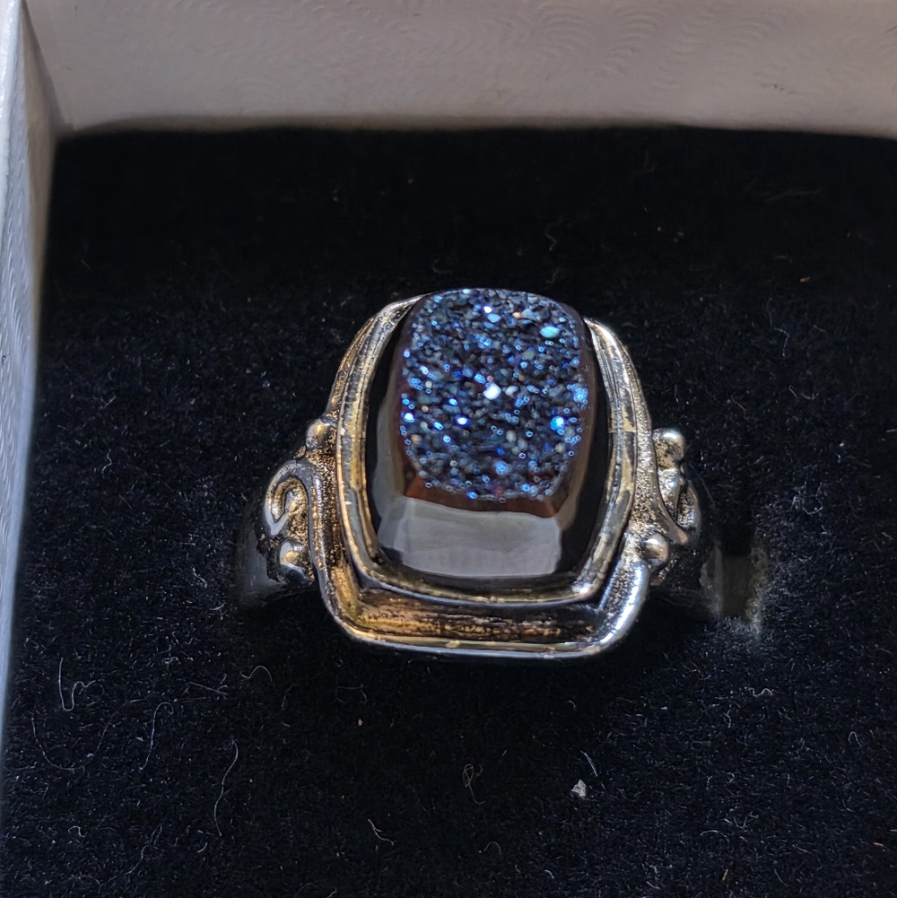 Silver and Blue Druzy Sajen Ring